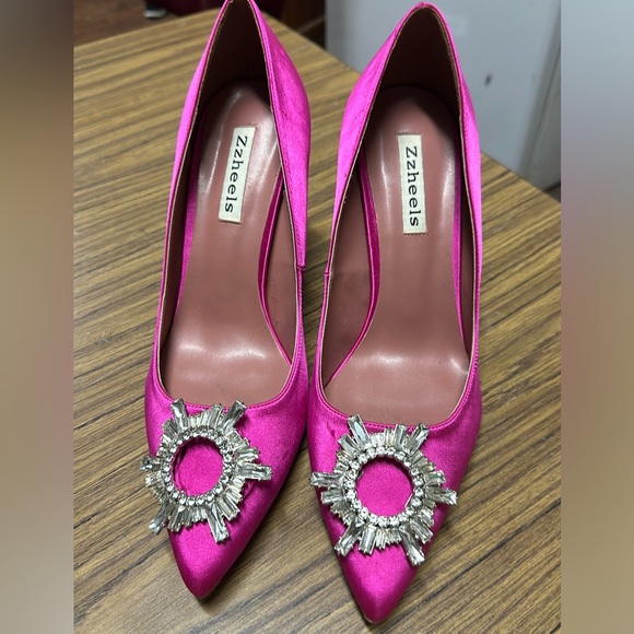 ‼️$10 - Zzheels Women's Triangle Heel Pumps Pointed Toe Size 10 Fuchsia Pink - Picture 4 of 10